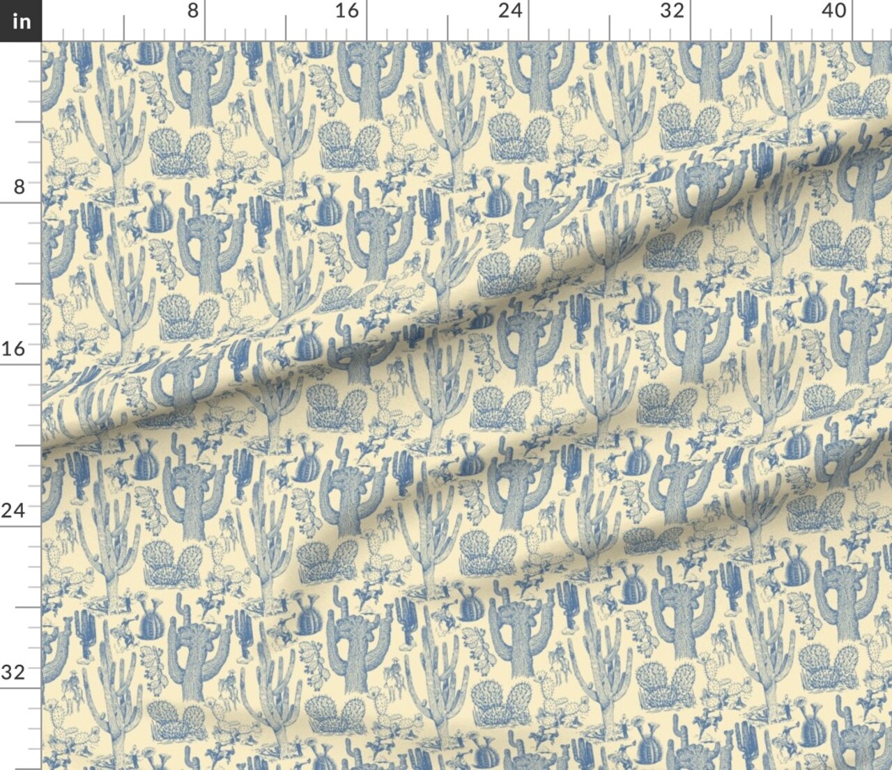 Western Cowboy Cowgirl Toile Cactus Chinoiserie Southwestern Cacti Rustic Custom Printed Fabric by Spoonflower Various Fabrics by the Yard or Fat Quarter
